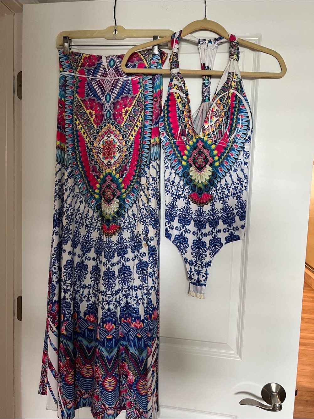 Boho Multicolor Print Women's Jumpsuit & Skirt Set